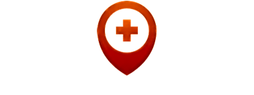 Map icon with medical symbol.
