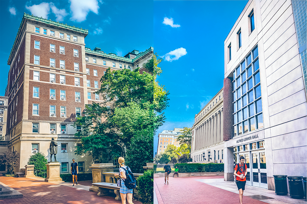 Photos side by side showing Hartley Hall and Lerner Hall