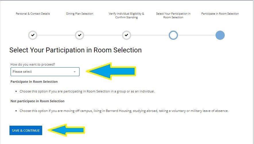 Select Participation in Room Selection page