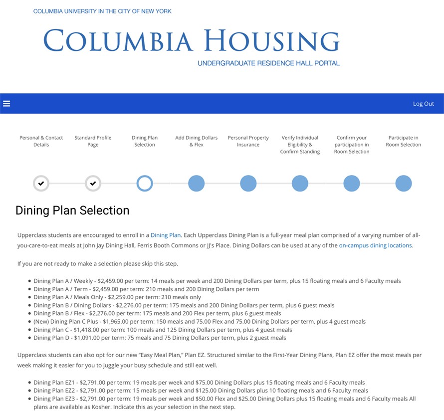 Step 6: (optional) Select a Dining Plan Step 6: (optional) Select a Dining Plan