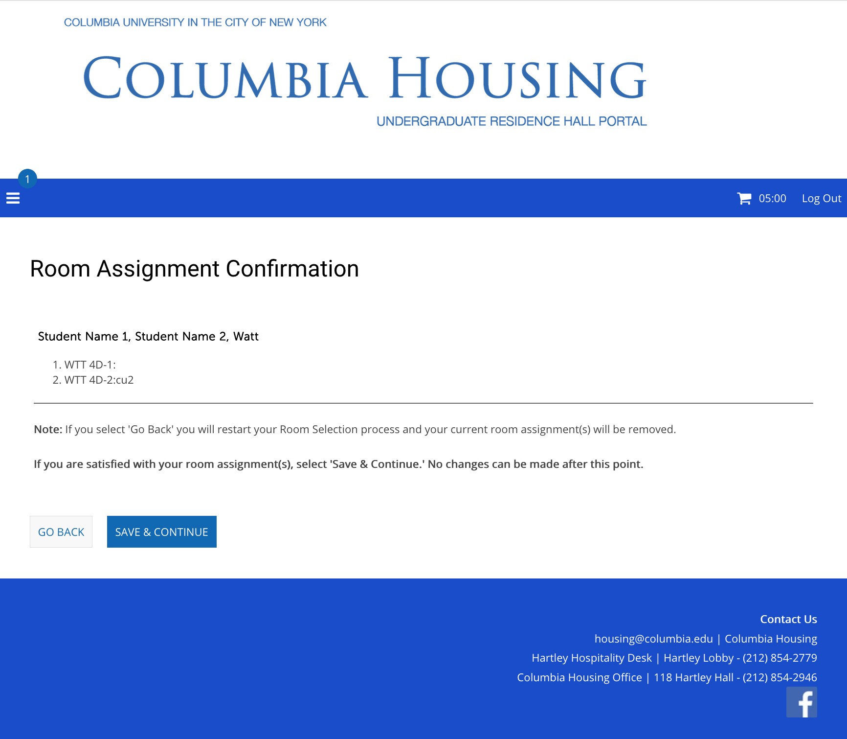 Step 4: Room Assignment Confirmation (Group Example)